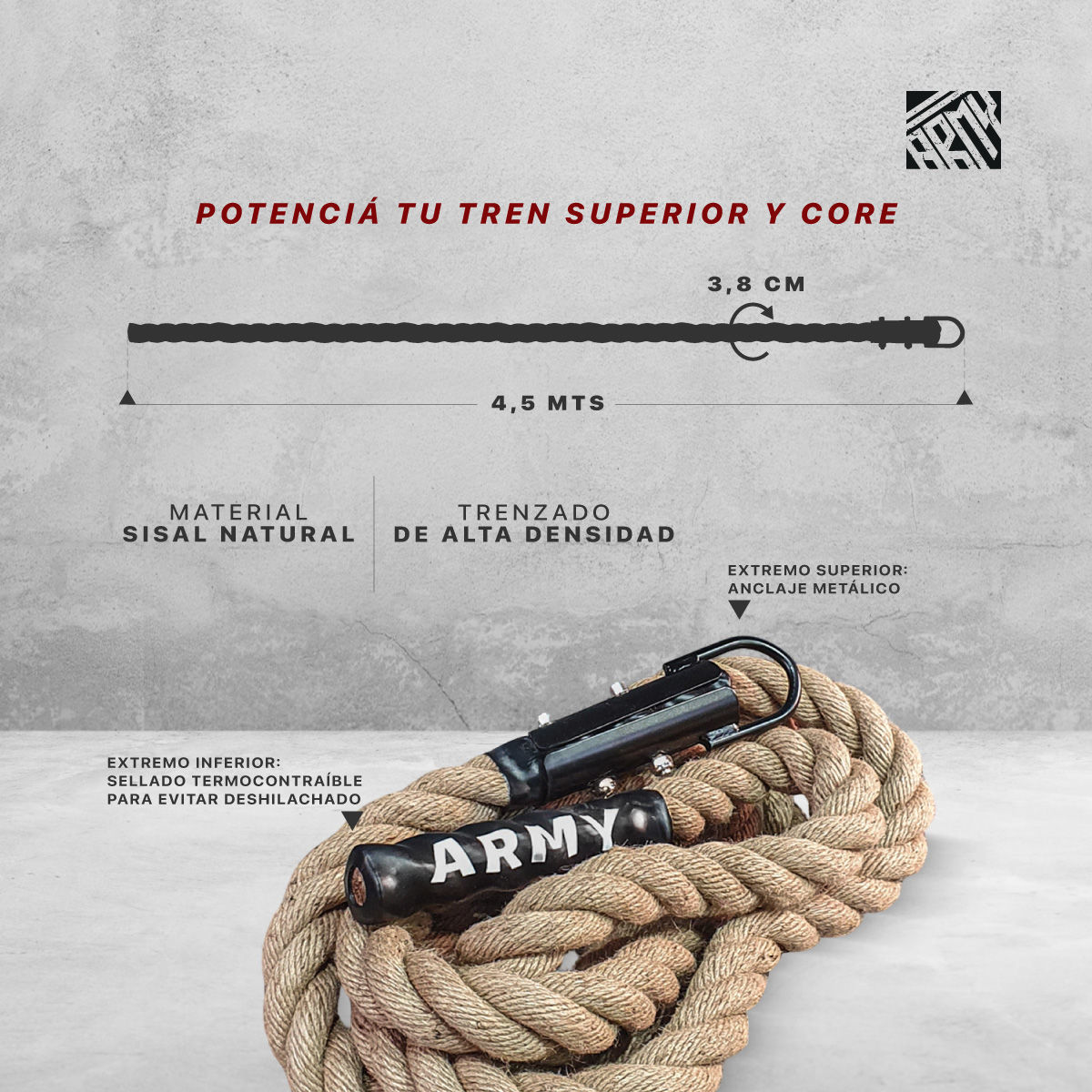 Army Fitness. Soga de Escalada Funcional | Army | 4,5m Máxima Resistencia